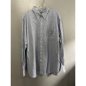 Land's End Men's Size XXL Long Sleeve Button Down Cotton Shirt Blue‎ Checked